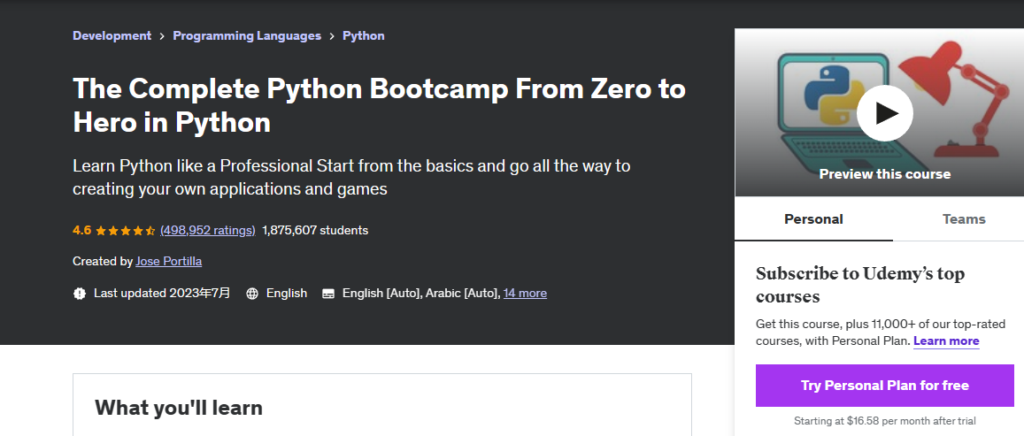 Complete Python Bootcamp: From Zero to Hero in Python