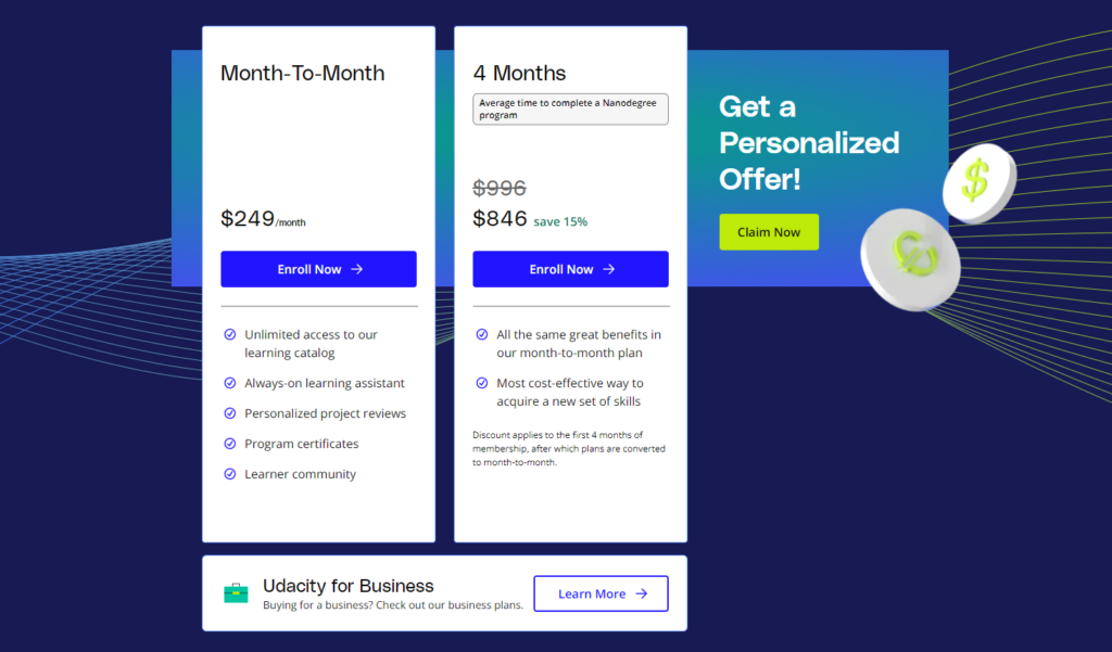Udemy vs Udacity 2024: Udacity Pricing